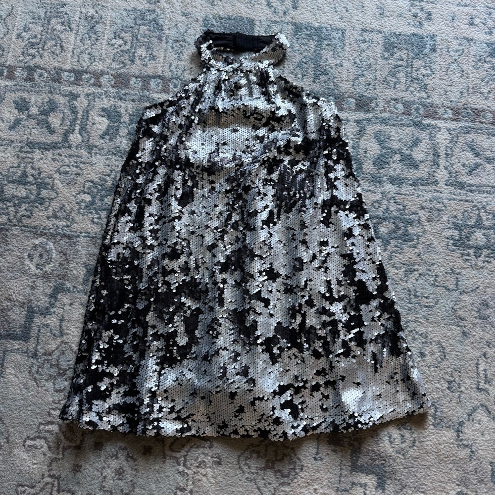 Tobi Black and Silver Sequin Halter Dress